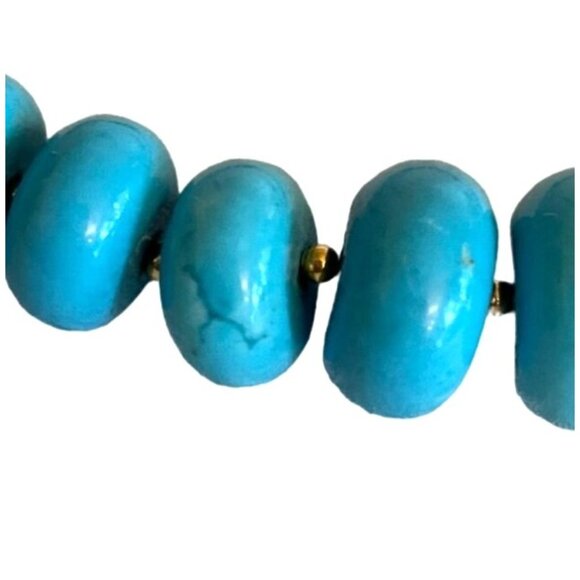 Vtg Lee Sands 18" necklace teal dyed magnesite disks detailed beads chain - Picture 12 of 13